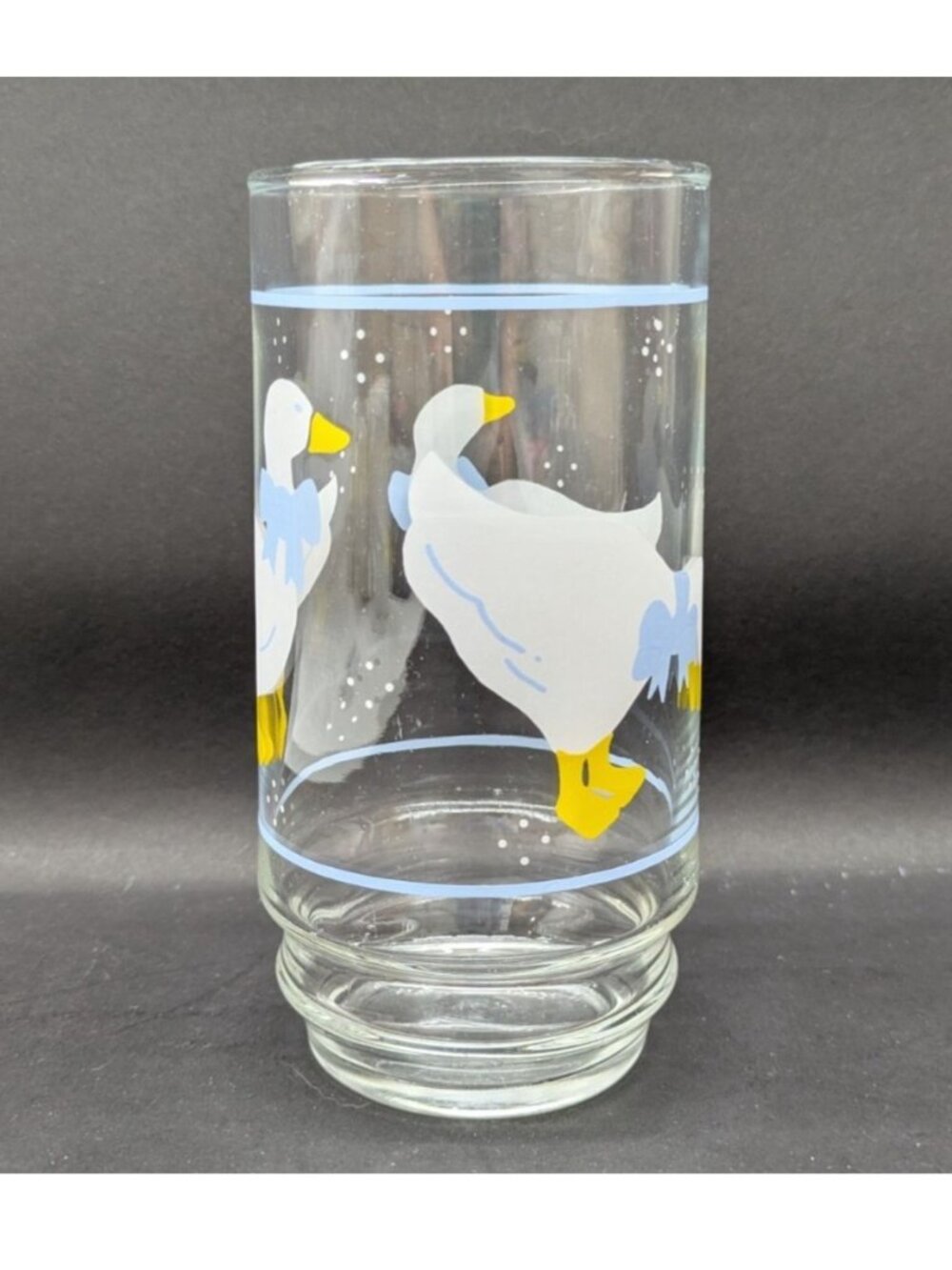 Libbey Country Goose Duck Glass Tumbler Blue Bow Ribbon Print Farmhouse